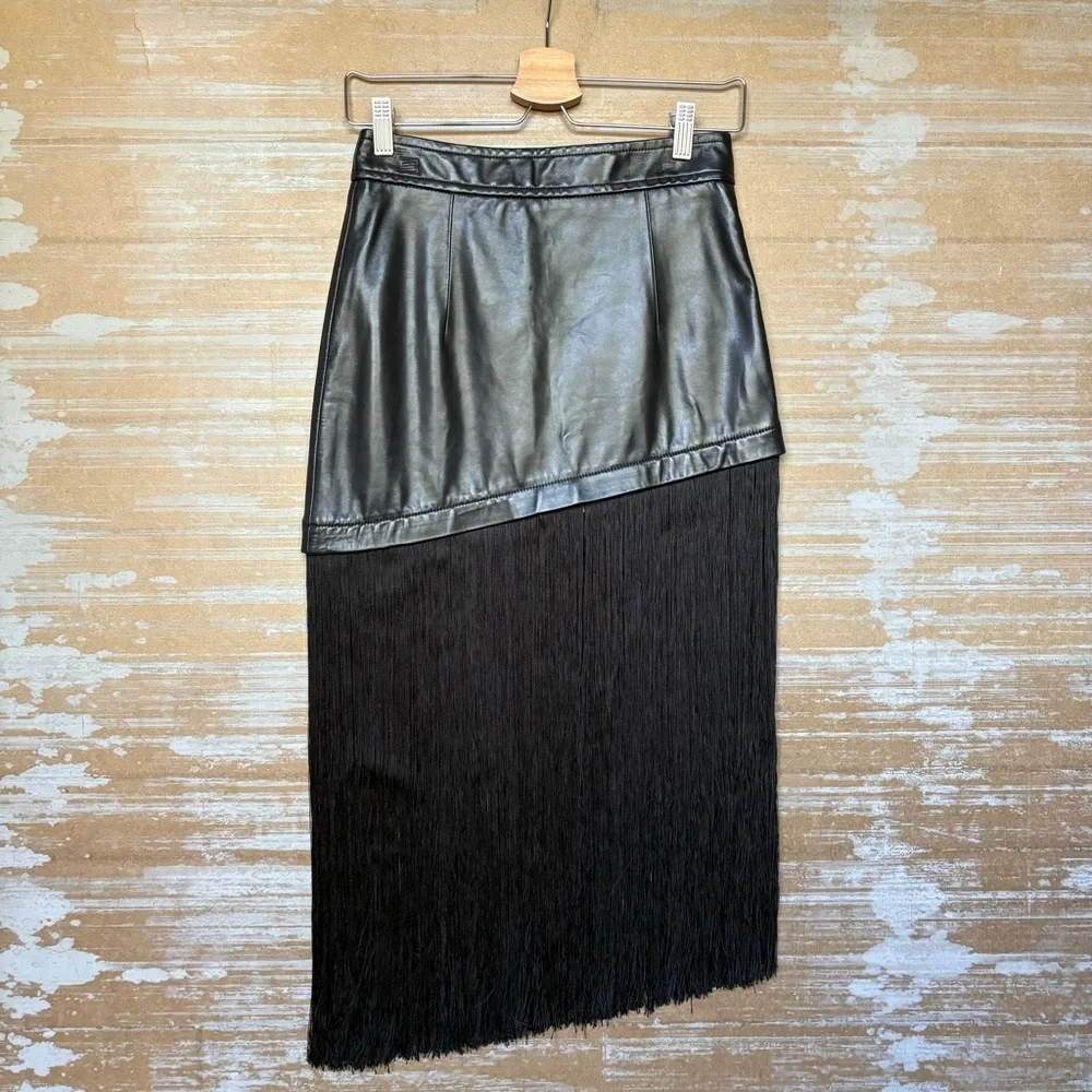 Helmut Lang NWT Fringe Hem Lamb Leather Mini Skirt Western Boho Rodeo Womens 0